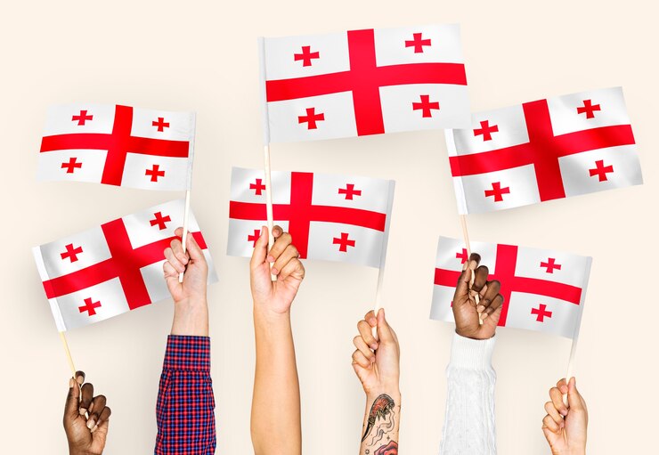Photo gratuit mains agitant des drapeaux de géorgie