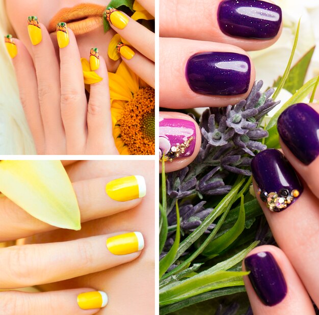 Mains avec de beaux ongles colorés