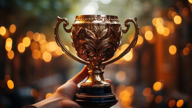 Photo gratuite des mains tenant un trophée de victoire