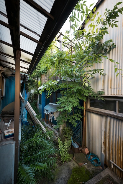 Maison abandonnée aux murs rouillés