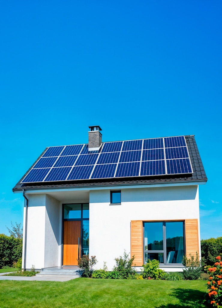 Photo gratuit maison alimentée par l'énergie solaire