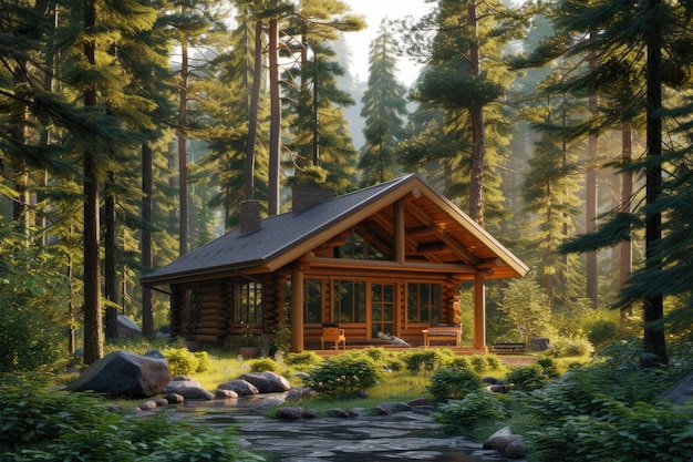 Photo gratuite maison photoréaliste avec architecture en bois et structure en bois