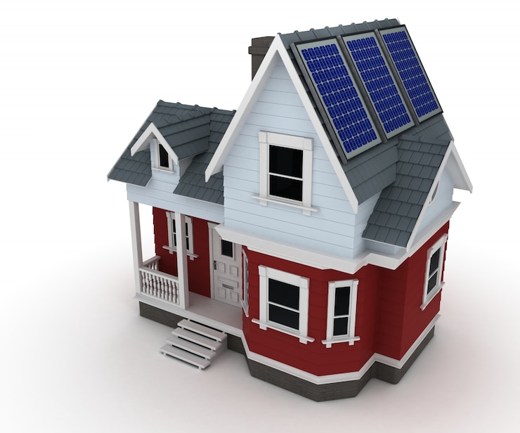 Photo gratuit maison avec planels solaires