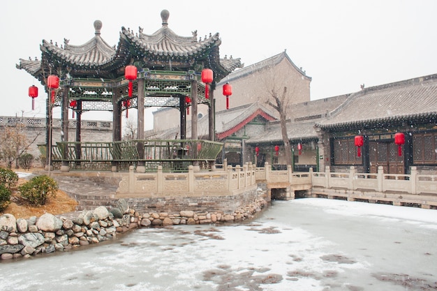 Maison traditionnelle chinoise en hiver