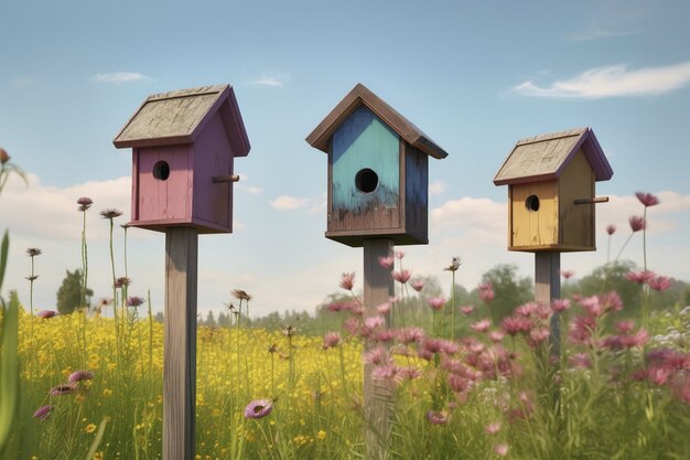 Maisons d'oiseaux colorées à l'extérieur