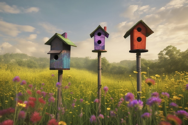 Photo gratuite maisons d'oiseaux colorées à l'extérieur