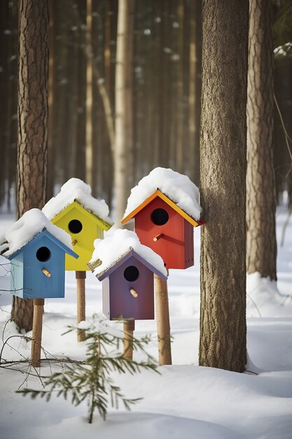 Maisons d'oiseaux colorées à l'extérieur