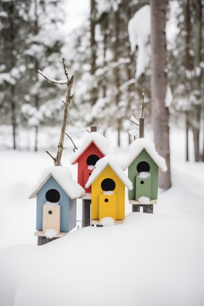 Maisons d'oiseaux colorées à l'extérieur