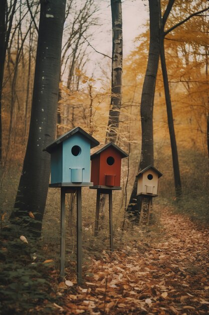Maisons d'oiseaux colorées à l'extérieur