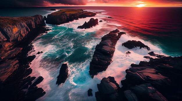 La majesté de la nature sur les falaises d'affichage vagues rock IA générative