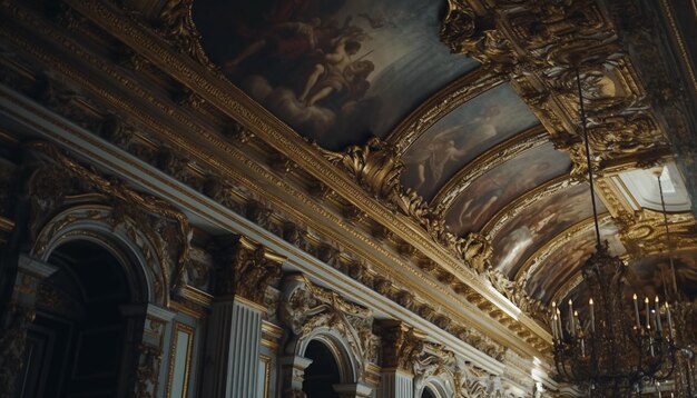 Majestueuse basilique baroque illuminée la nuit décoration ornée générée par l'IA