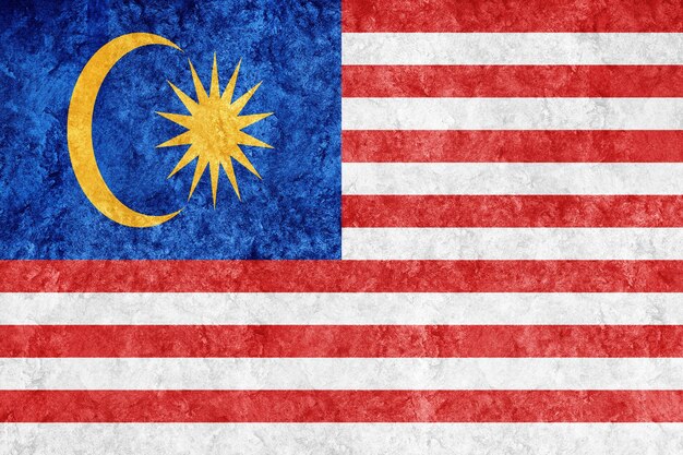 Malaisie Drapeau métallique, drapeau texturé, drapeau grunge