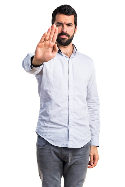 Man making stop sign