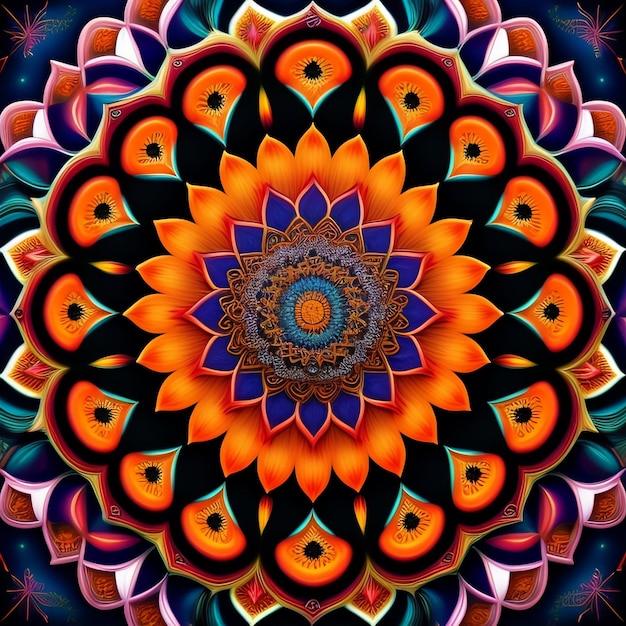 Photo gratuite un mandala coloré avec un motif coloré qui dit orange