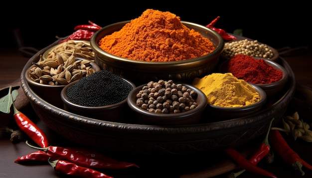 Manger sainement un bol coloré d'épices de curry végétarien généré par l'intelligence artificielle