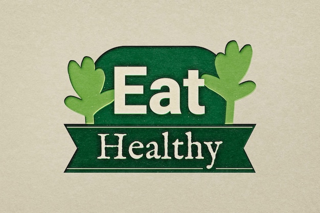 Photo gratuite mangez un logo de restaurant sain dans un style découpé en papier