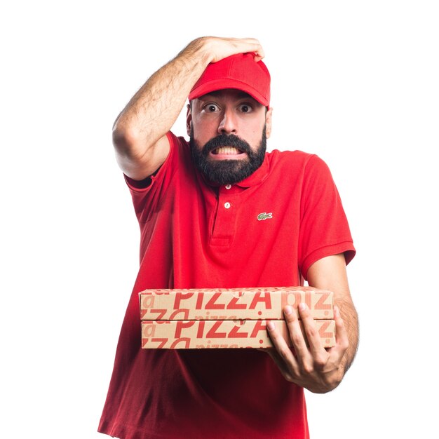 Mannequin de pizza qui fait un geste de surprise