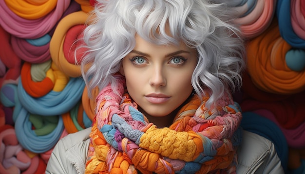 Photo gratuite mannequin souriante jeune femme regardant la caméra automne générée par l'intelligence artificielle