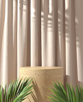 Maquette bois affichage lumière du soleil ombre feuille de palmier fond rendu 3d
