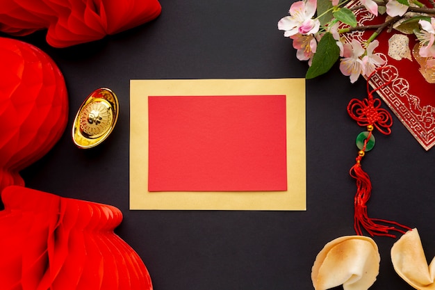 Maquette de carte de nouvel an chinois de fleur de cerisier