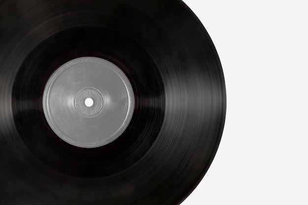 Maquette de disque vinyle noir sur fond gris