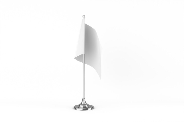Photo gratuit une maquette de drapeau de bureau blanc sur une table