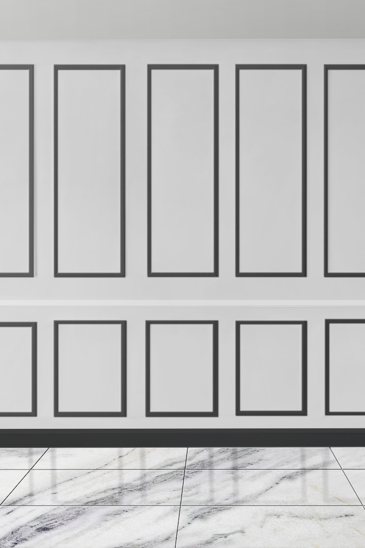 Photo gratuit maquette murale élégante à motifs blancs avec sol en marbre