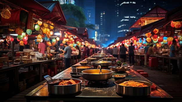 Photo gratuite marché de nourriture de rue nocturne