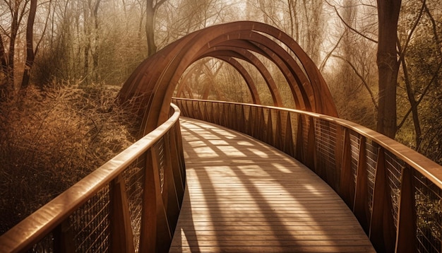 Photo gratuite marcher sur une passerelle entourée d'une beauté automnale générée par l'ia