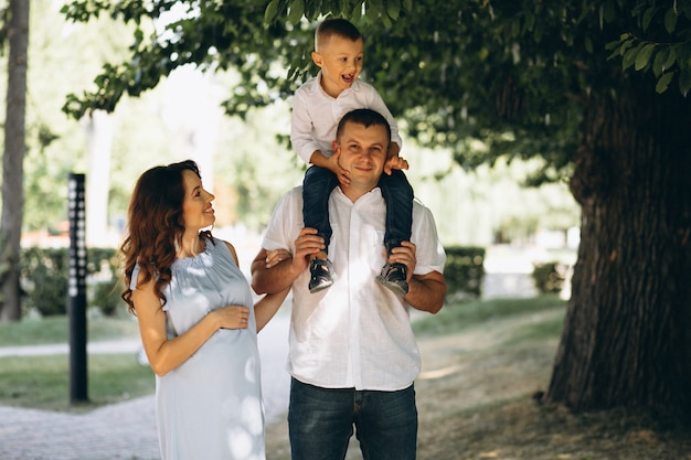 Mari Avec Femme Enceinte Et Leur Fils Dans Le Parc