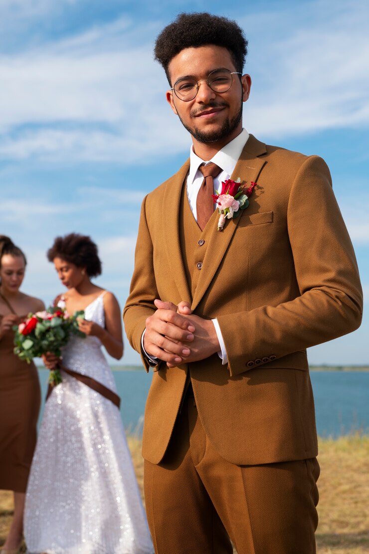 Photo gratuit le marié et la mariée posent dans la nature.