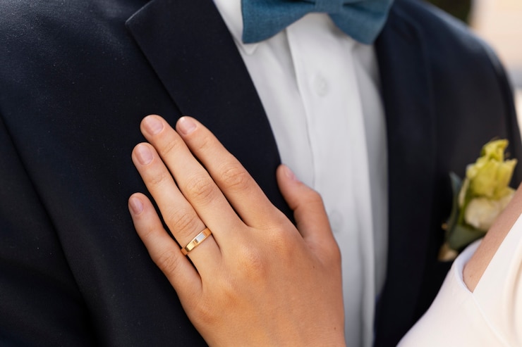 Photo gratuit la mariée porte une bague de mariage.