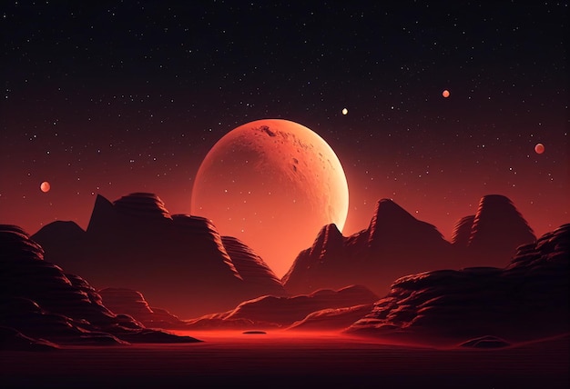 Photo gratuite mars dans le ciel la nuit jeu d'actifs de fond 2d futuriste ai générative