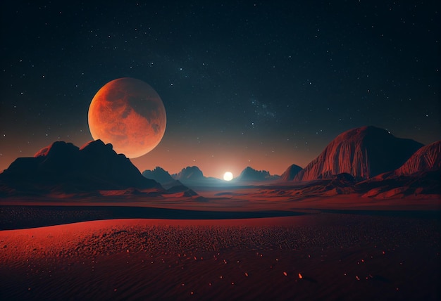 Mars dans le ciel la nuit jeu d'actifs de fond 2D futuriste ai générative
