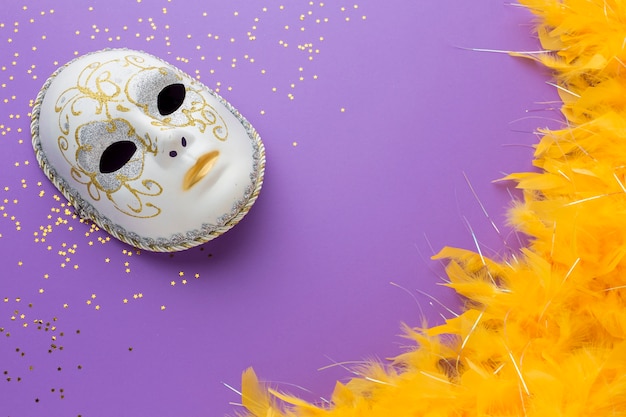 Photo gratuite masque de carnaval avec paillettes et plumes