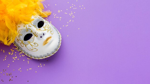 Photo gratuite masque de carnaval avec paillettes et plumes