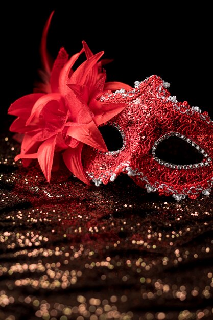 Masque de carnaval avec paillettes et plumes