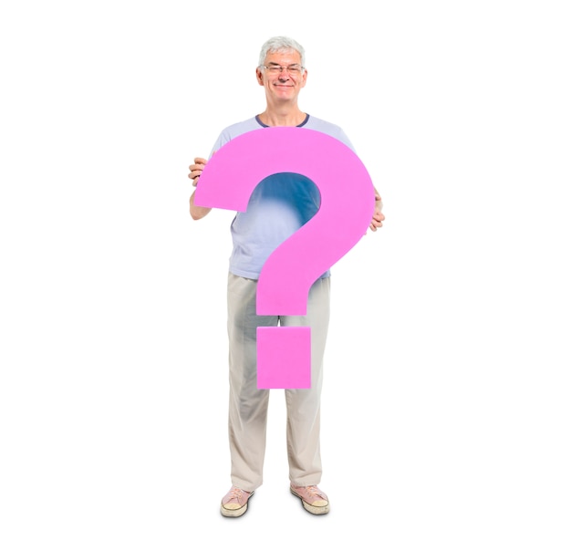 Mature Adult Holding Symbole de point d&#39;interrogation