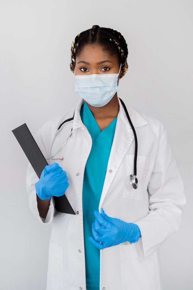 Photo gratuit médecin de tir moyen avec des gants