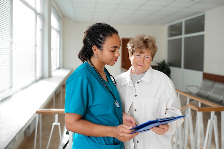 Photo gratuit médecins à coup moyen au travail