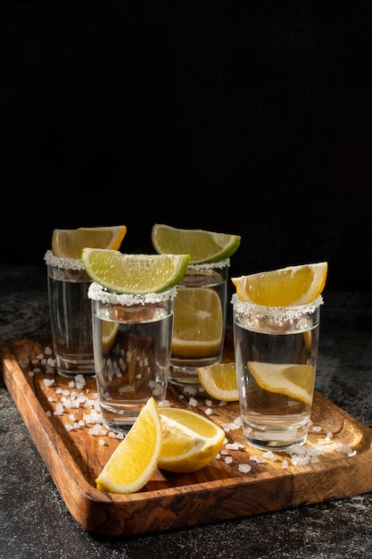 Mélange de cocktails dans des verres aux bords citron vert et salé