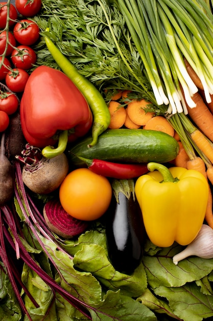 Photo gratuite mélange de légumes crus à plat