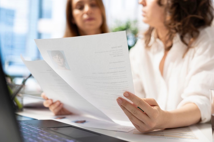 Photo gratuit membres du personnel des ressources humaines analysant les cv des candidats au poste