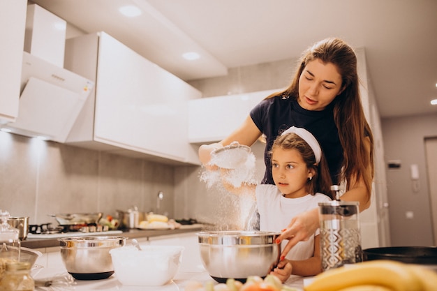 Mère, fille, cuisson, cuisine, ensemble