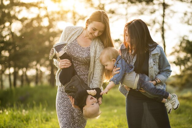 Mère, marche, femme, famille, enfant