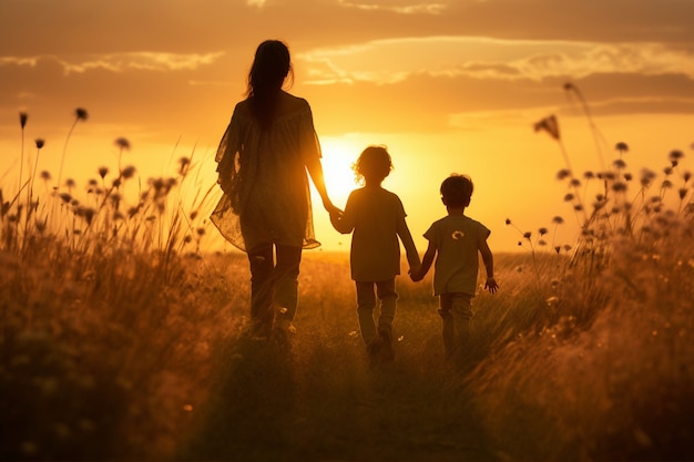 Photo gratuite mère pleine photo avec des enfants dans la nature