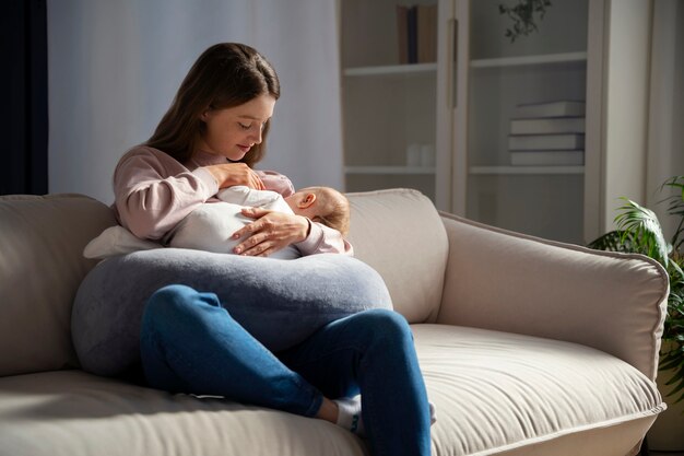 Mère pleine de photos avec un nouveau-né mignon