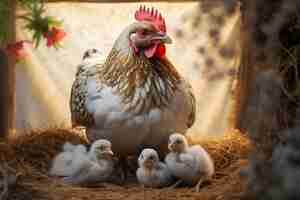 Photo gratuite mère poule avec ses poussins