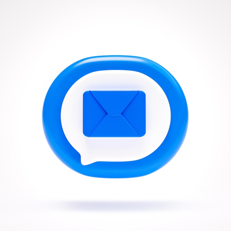 Photo gratuit message électronique ou enveloppe icône signe symbole bouton sur bulle bleue sur fond blanc rendu 3d