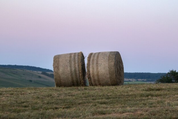 Meules de foin sur la colline dans la zone rurale